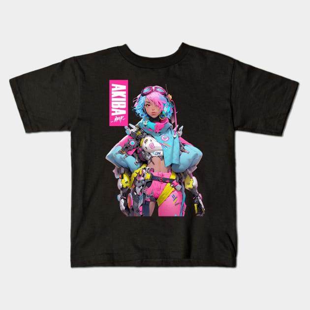 AKIBA DRIP - Bio Cybernetic Anime Waifu ワイフ 006 Navigator Girl | FUTURISTIC CYBER GIRL Kids T-Shirt by Akiba Drip